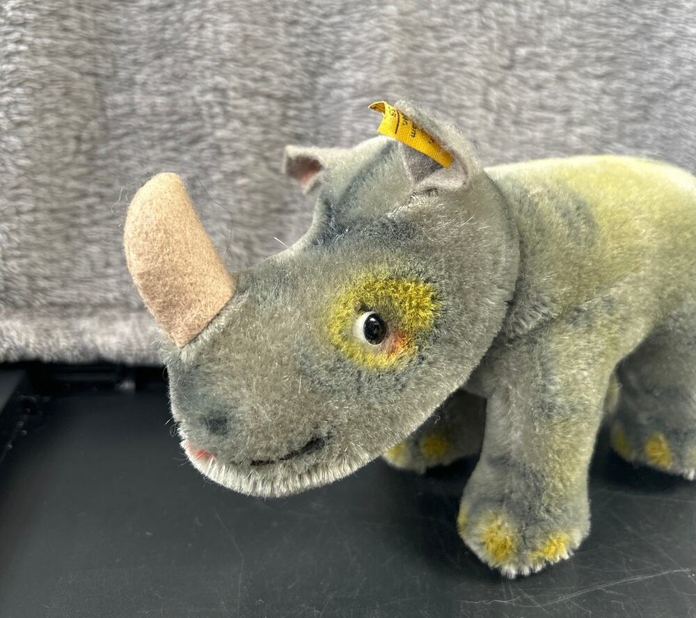 Steiff Rhinoceros Nosy With IDs Grey and Yellow Mohair